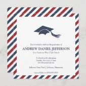 Gestreifte Abschluss-Mitteilungs-Schablone Einladung (Vorne/Hinten)