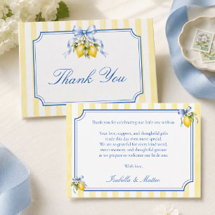 Gestreifte Amalfi-Zitrone Baby Shower  Dankeskarte