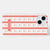 Gestreifte Aquarell-Kirschen Monogramm Case-Mate iPhone Hülle (Rückseite (Horizontal))