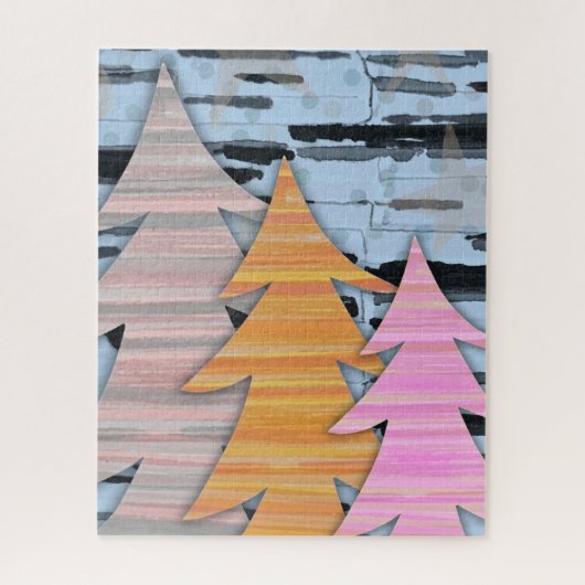 Gestreifte Bäume Winterlandschaftsszene  Puzzle (Vertikal)