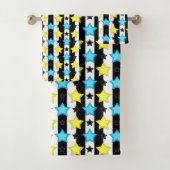 Gestreifte blaue gelbe Sternmusterdesign Badhandtuch Set (Insitu)