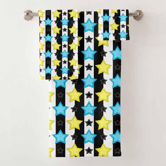 Gestreifte blaue gelbe Sternmusterdesign Badhandtuch Set