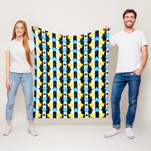 Gestreifte blaue gelbe Sternmusterdesign Fleecedecke