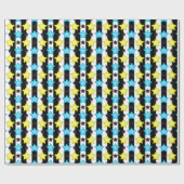 Gestreifte blaue gelbe Sternmusterdesign Geschenkpapier (Flach)
