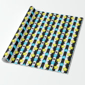 Gestreifte blaue gelbe Sternmusterdesign Geschenkpapier (Ungerollt)