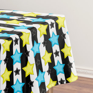 Gestreifte blaue gelbe Sternmusterdesign  Tischdecke