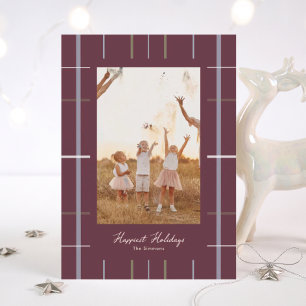 Gestreifte Burgunder-Creme-Weihnachtsfamilienfoto Feiertagskarte