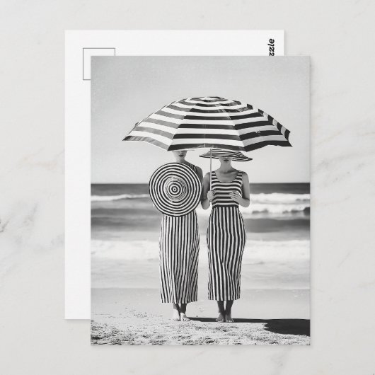 Gestreifte Eleganz am Meer Postkarte (Vorne/Hinten)