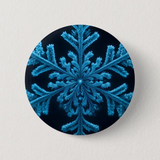 Gestreifte Eleganz: Intricate Blue Snowflake Desig Button (Vorderseite)