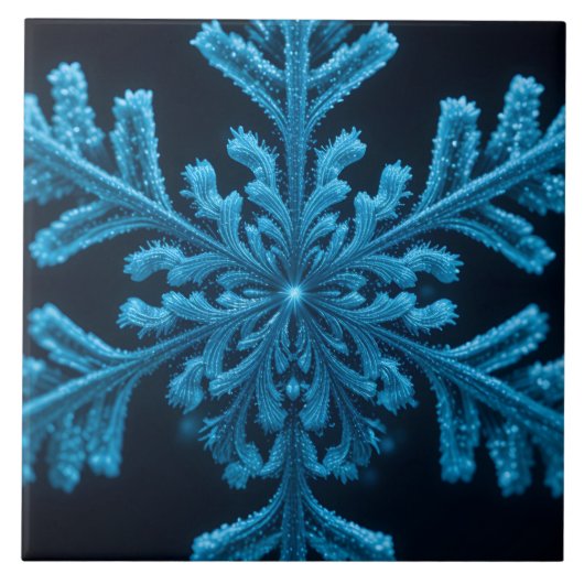 Gestreifte Eleganz: Intricate Blue Snowflake Desig Fliese (Vorderseite)
