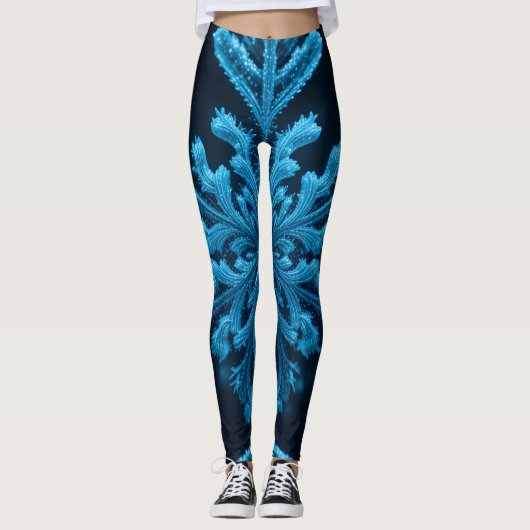 Gestreifte Eleganz: Intricate Blue Snowflake Desig Leggings (Vorderseite)