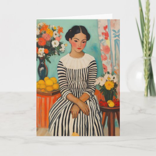 Gestreifte Eleganz mit Blume Karte (Vorderseite)