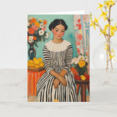 Gestreifte Eleganz mit Blume Karte (Gelbe Blume)