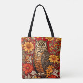 Gestreifte Eule und Zinnienblumen Tasche (Rückseite)