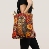 Gestreifte Eule und Zinnienblumen Tasche (Von Nahem)