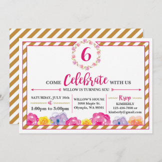 Gestreifte Girly Geburtstags-mit BlumenParty Einladung