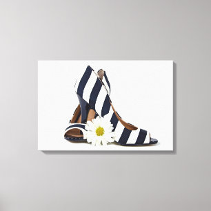 gestreifte High Heels mit weißer Blende Leinwanddruck