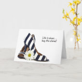gestreifte High Heels zum Geburtstag Karte (Gelbe Blume)