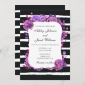 Gestreifte Hochzeit Einladung modern. Purpurblumen (Vorne/Hinten)