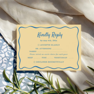 Gestreifte Hochzeit in Gelb und Blau RSVP Karte