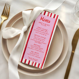 Gestreifte Hochzeit mit rosa und roter Handschrift Menükarte