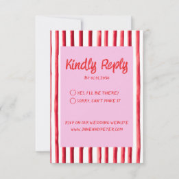 Gestreifte Hochzeit mit rosa und roter Handschrift RSVP Karte