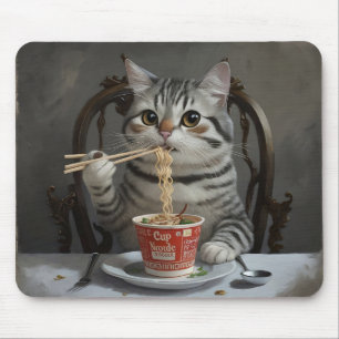 Gestreifte Katze genießt Cup Nudeln Mousepad