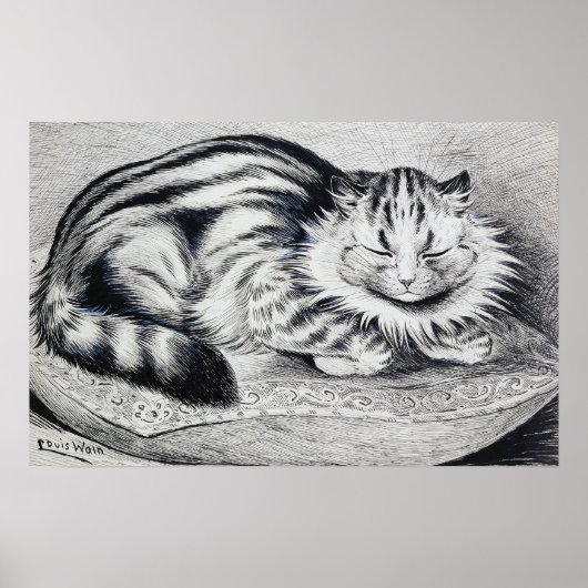 Gestreifte Katze, Louis Wain Poster (Vorne)