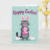 Gestreifte Katze Ostern Oval Karte (Gelbe Blume)