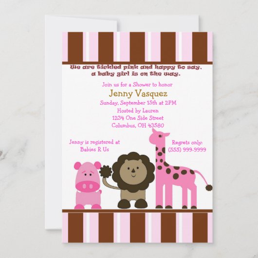 Gestreifte Mädchen-Safari-Einladung Einladung (Vorderseite)