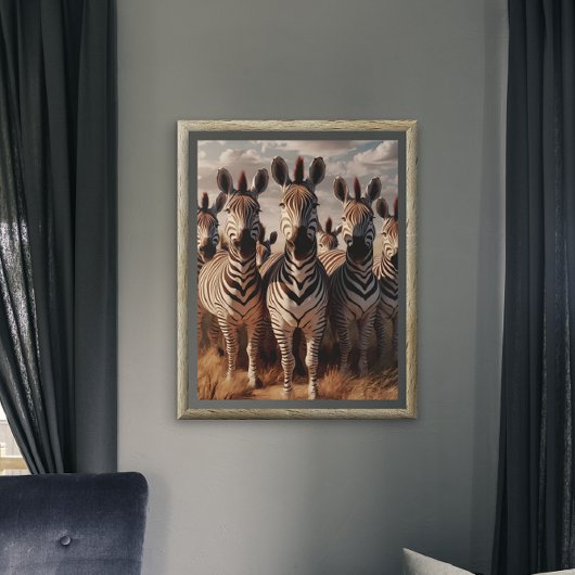 Gestreifte Majestät: Zebra Herd in trockenem Gras Poster