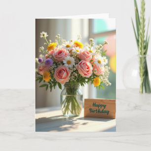 Gestreifte Margerite und Rose Blütenkarte Karte
