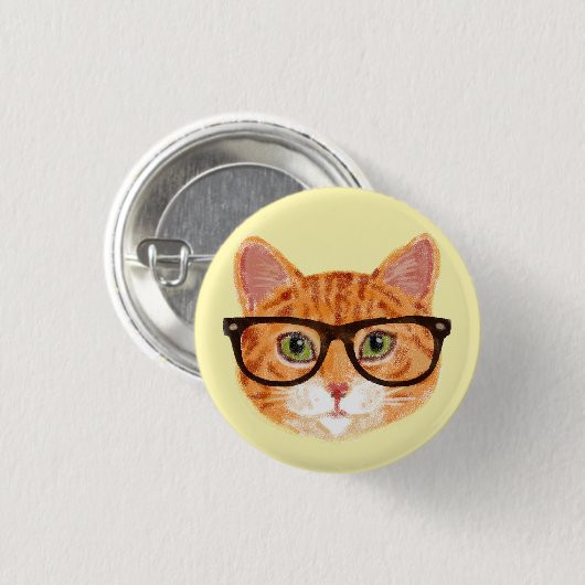 Gestreifte orange Hipster-Katzen-tragende Gläser Button (Vorne & Hinten)