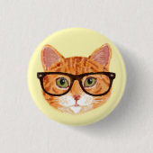 Gestreifte orange Hipster-Katzen-tragende Gläser Button (Vorderseite)