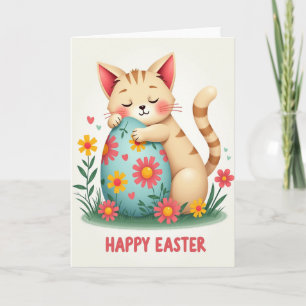 Gestreifte Oster-Ei-Grußkarte mit Katze Karte