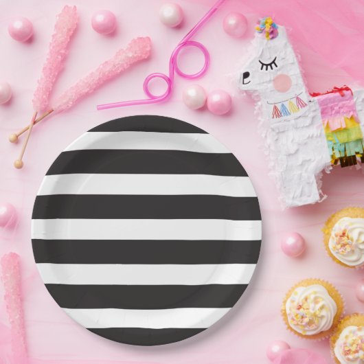 GESTREIFTE Party-Schwarzweiss-Platte Pappteller (Party)