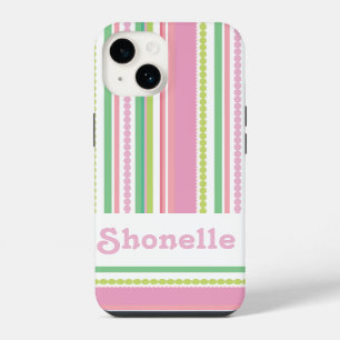 Gestreifte Perlen rosa Name iPhone-Hülle iPhone 14 Hülle