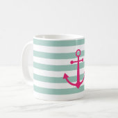Gestreifte rosa Anker-Tasse Kaffeetasse (Vorderseite Links)