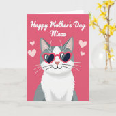 Gestreifte rosa Katze Muttertagskarte Karte (Gelbe Blume)