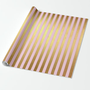 Gestreifte rosa und goldene Streifen Geschenkpapier