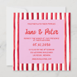 Gestreifte rosa und rote Handschrift Hochzeit Einladung