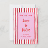 Gestreifte rosa und rote Handschrift Save the Date (Vorderseite)