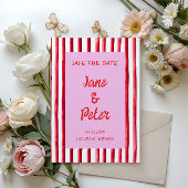 Gestreifte rosa und rote Handschrift Save the Date