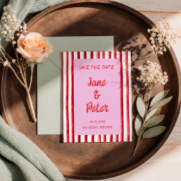 Gestreifte rosa und rote Handschrift Save the Date