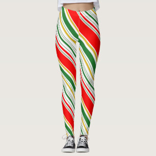 Gestreifte rote grüne goldene Weihnachten Leggings