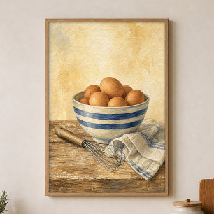Gestreifte Schüssel mit Eiern Wasserfarbenposter Poster