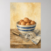 Gestreifte Schüssel mit Eiern Wasserfarbenposter Poster (Vorne)
