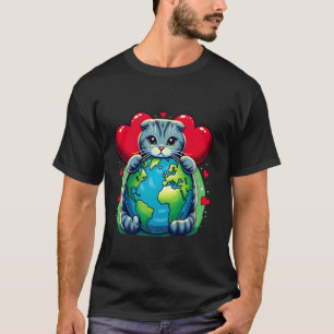 Gestreifte Scottish Fold Katze Earth Day Umarmen L T-Shirt