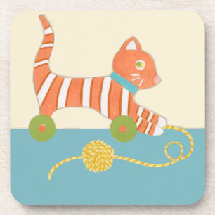 Gestreifte Spielzeug-Katze mit Ball der Schnur Getränkeuntersetzer