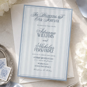 Gestreifte staubblaue Hochzeitseinladung Einladung